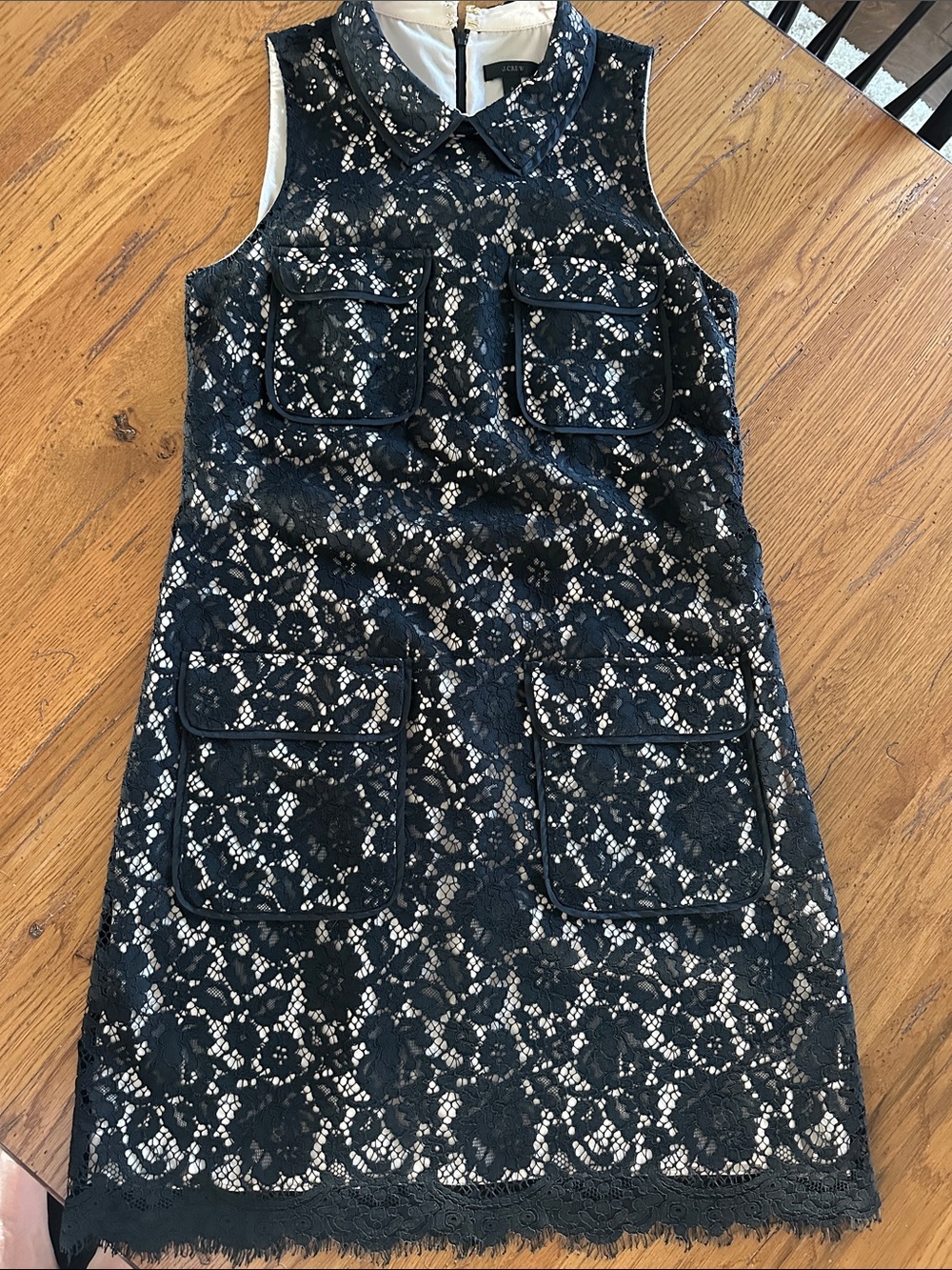 J. Crew Black Cocktail Midi Lace Shift Dress Size 8